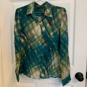 Jones NY Sheer Silk Plaid Blouse
